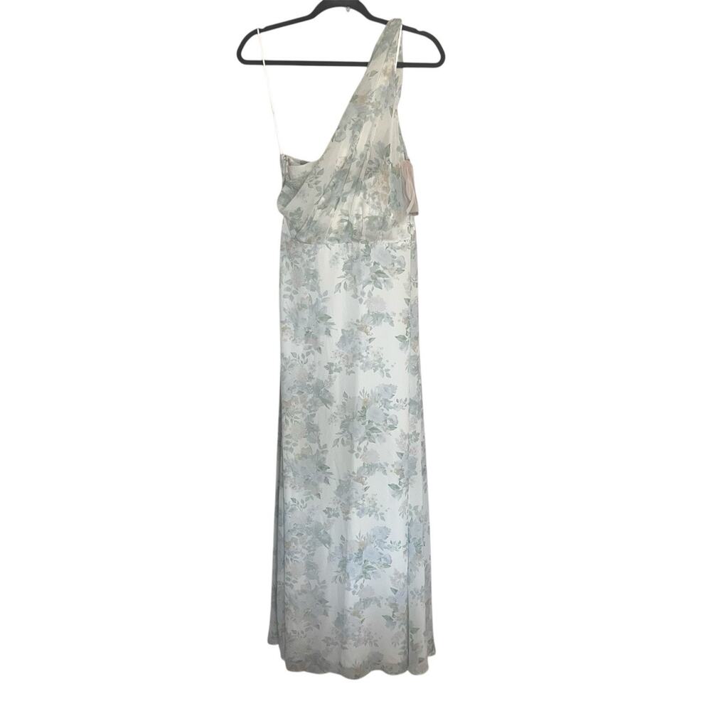 Birdy Grey Kira Dress Size XL Sage Bouquet Floral Chiffon One-Shoulder Slit Gown - Picture 2 of 14